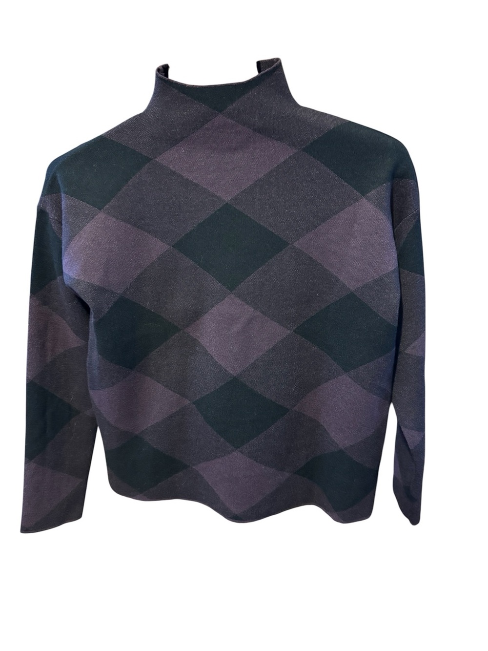 Tahari soft Geometric Pattern Mock Neck Sweater - Black & Purple size M like new